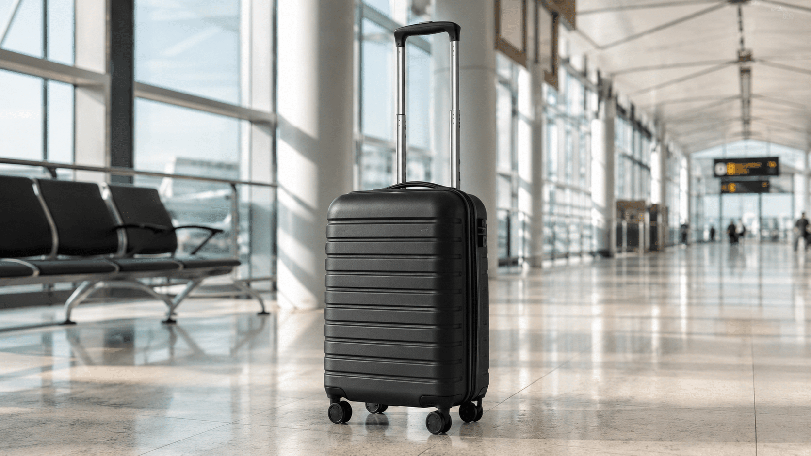 Valise cabine moderne 55x35x25 cm dans un hall d'aéroport